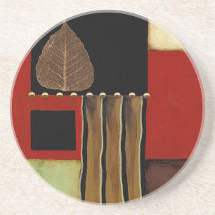 mehrfarbiges Paneelgemälde mit braunem Leaf Getränkeuntersetzer