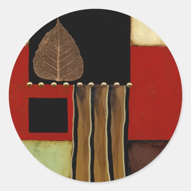 mehrfarbiges Paneelgemälde mit braunem Leaf Runder Aufkleber (Vorderseite)