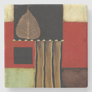 mehrfarbiges Paneelgemälde mit braunem Leaf Steinuntersetzer