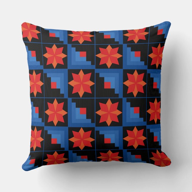 Mehrfarbiges Patchwork mit geometrischem Muster Kissen (Rückseite)