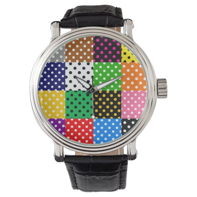 mehrfarbiges Patchwork Quilt Polka Dots Armbanduhr (Vorderseite)