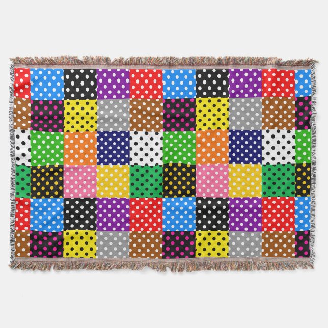 mehrfarbiges Patchwork Quilt Polka Dots Decke (Vorderseite)