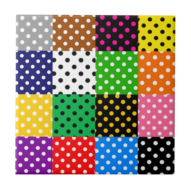 mehrfarbiges Patchwork Quilt Polka Dots Fliese (Vorderseite)