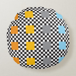 Mehrfarbiges Prüfmuster und große Quadrate Rundes Kissen