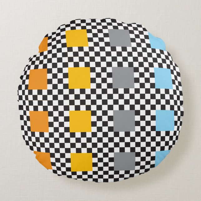 Mehrfarbiges Prüfmuster und große Quadrate Rundes Kissen (Vorderseite)