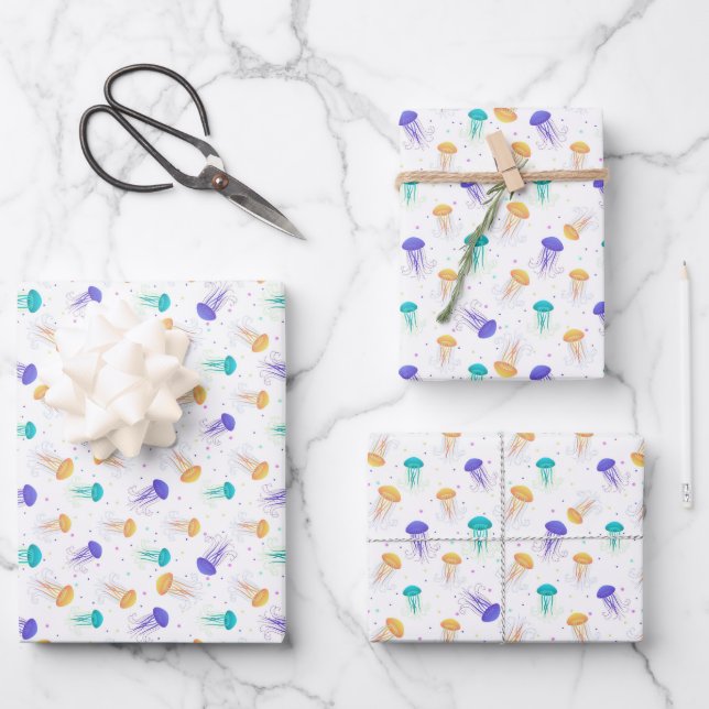 Mehrfarbiges Quallenmuster Geschenkpapier Set (Vorderseite)