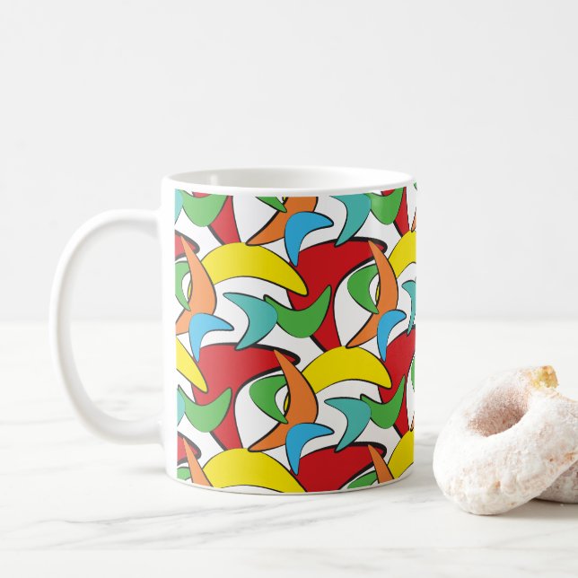Mehrfarbiges Retro-Boomerang-Muster Kaffeetasse (Mit Donut)