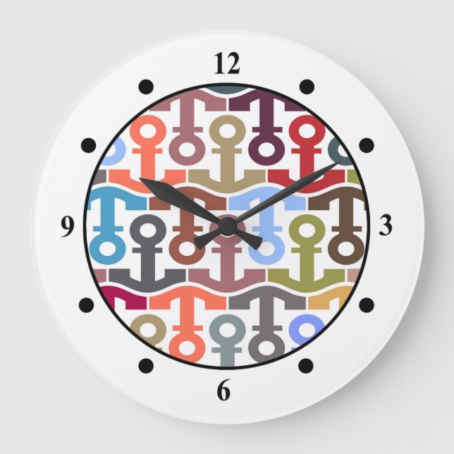 Mehrfarbiges Seeanker-Muster Große Wanduhr (Vorderseite)