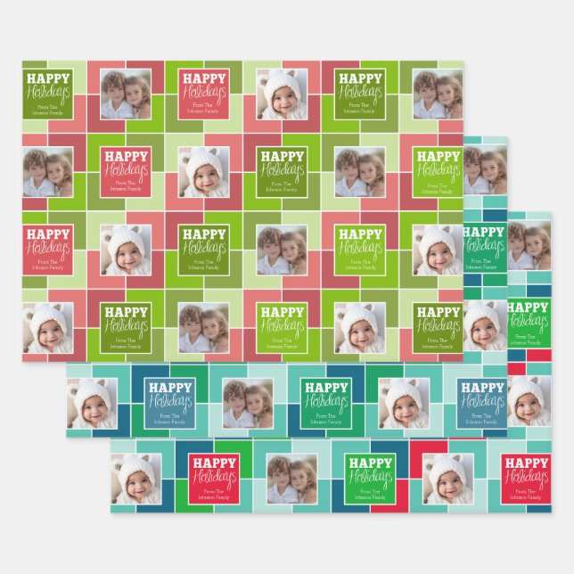 Mehrfarbiges Weihnachtsfest Foto Whimsistischer Ur Geschenkpapier Set (Set)