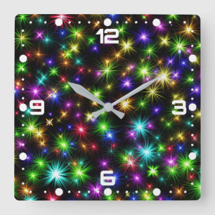 mehrfarbiges Weihnachtsstars-Muster Quadratische Wanduhr