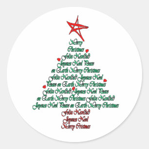 Mehrsprachige Chistmas Karte Feliz Geburts- Baum Runder Aufkleber