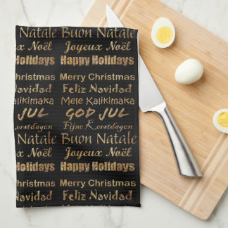 Mehrsprachige goldene Glitter-Weihnachtsgrüße  Geschirrtuch