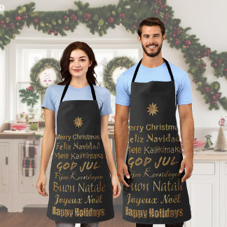 Mehrsprachige goldene Glitter-Weihnachtsgrüße  Schürze
