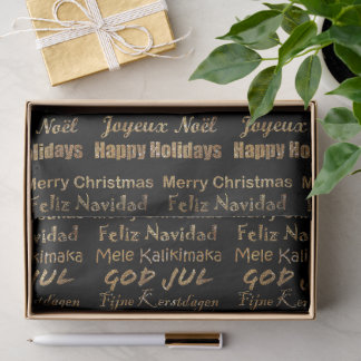 Mehrsprachige goldene Glitter-Weihnachtsgrüße  Seidenpapier