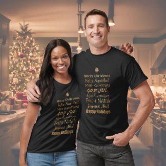 Mehrsprachige goldene Glitter-Weihnachtsgrüße  T-Shirt