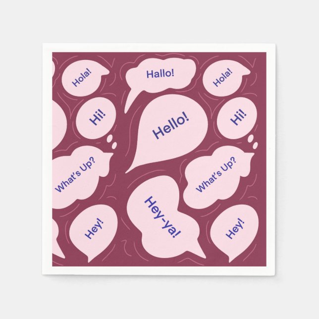Mehrsprachige Hello Speech Bubbles Muster Serviett Serviette (Vorderseite)