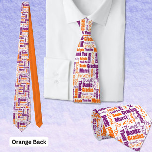 Mehrsprachige Lila Orange Danke Typografie Krawatte