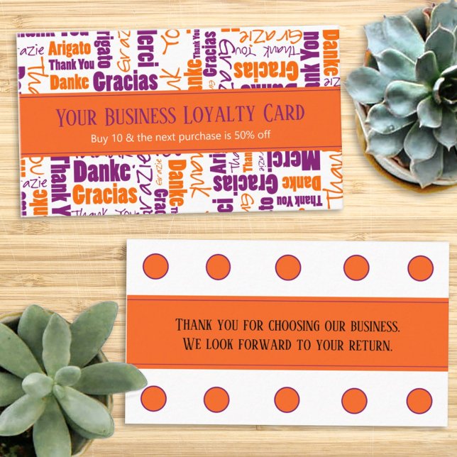 Mehrsprachiger Dank an Typografy Loyalty Punch Visitenkarte (Von Creator hochgeladen)