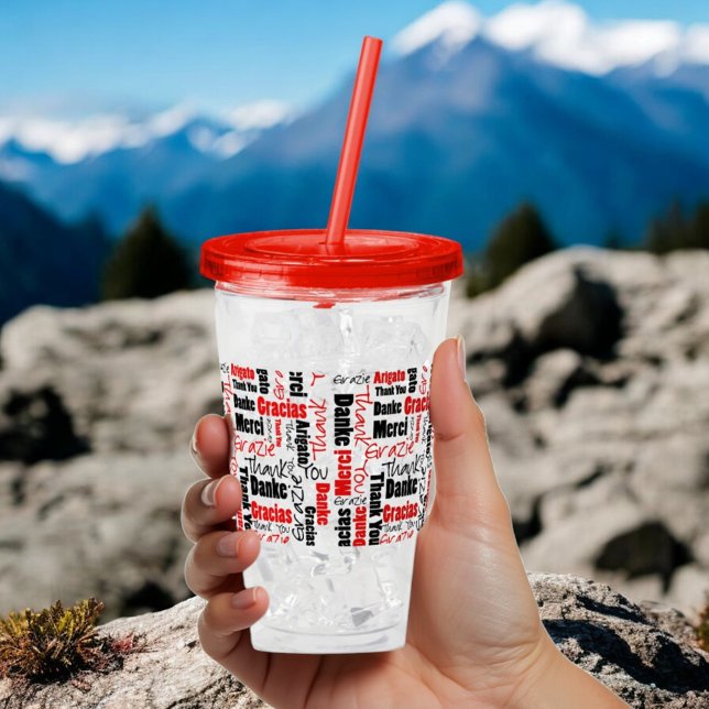 Mehrsprachiger Dank an Typografy Red Black Acryltrinkbecher (multilingual thank you word cloud )