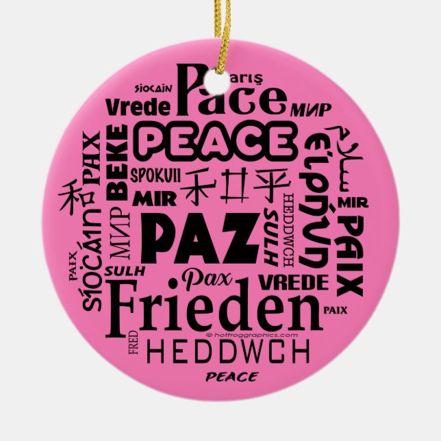 Mehrsprachiger Frieden Weihnachtsdekoration Rosa 3 Keramik Ornament (Vorne)