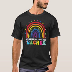 Mehrsprachiger Lernender Lehrer Leopard Regenbogen T-Shirt