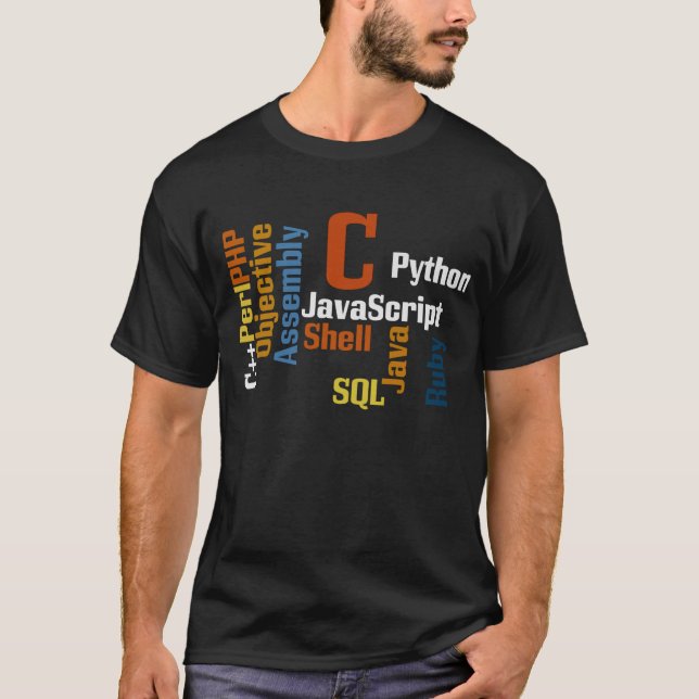 Mehrsprachiger Programmierer-Schwarz-T - Shirt (Vorderseite)