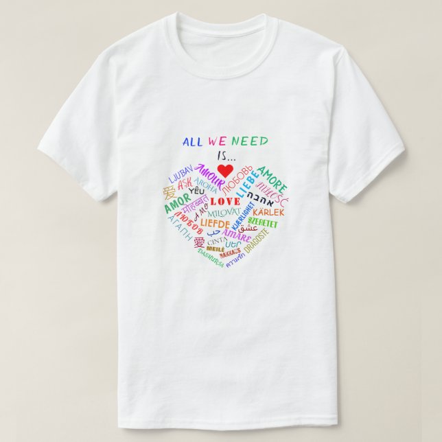 Mehrsprachiger T - Shirt mit Liebe Word (Design vorne)