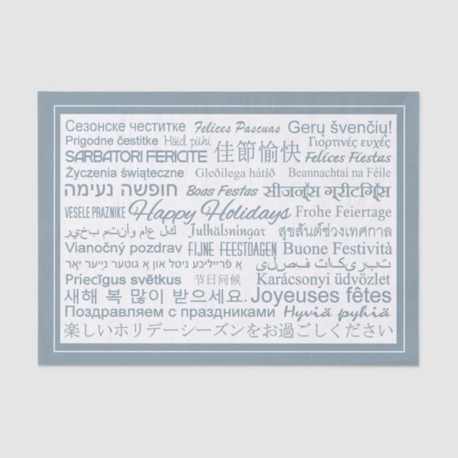 Mehrsprachiges "Happy Holidays"-Gewebepapier Seidenpapier (Vorderseite)