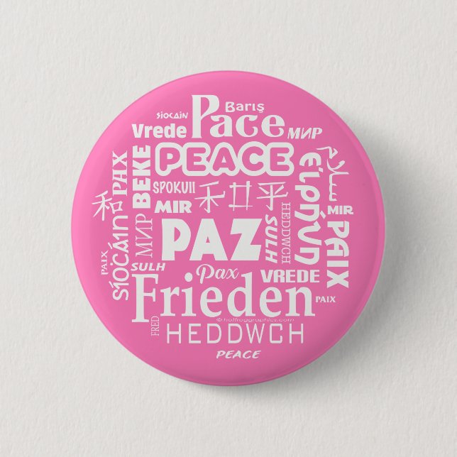 Mehrsprachiges rosa FriedensAbzeichen Button (Vorderseite)