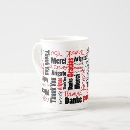 Mehrsprachiges Rotes Schwarzes "Danke" Typografie Prozellantasse
