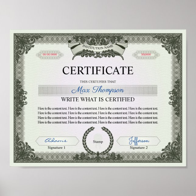 Mehrzweckzertifikat Poster (Vorne)