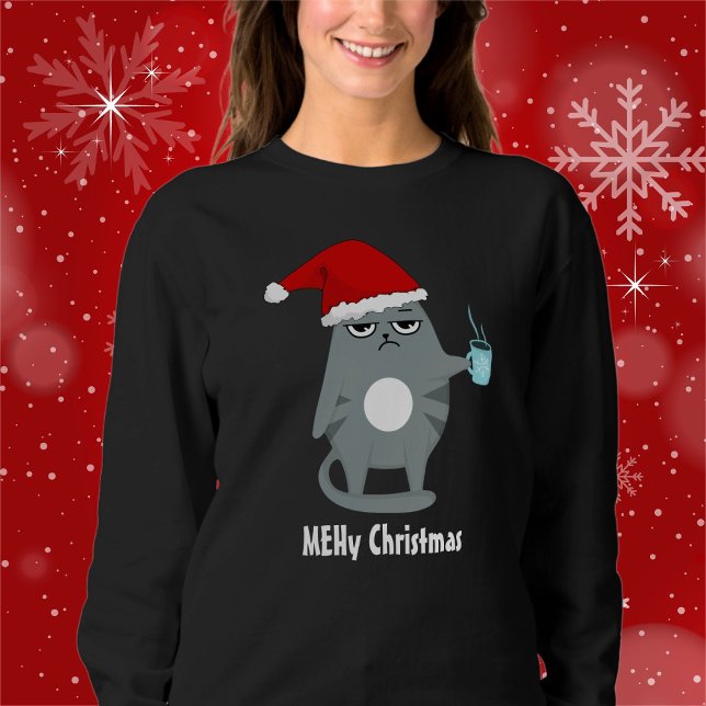 MEHy Christmas Adorable Santa Cat Weihnachten Sweatshirt (Available in many different styles, types, sizes and colors. Edit the phrase to make it your own. )
