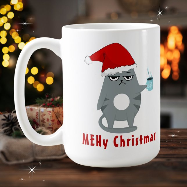 MEHy (MEH) Weihnachtsfest Weihnachtskat mit Kaffeetasse (Available in multiple mug types. Merry Christmas!
)