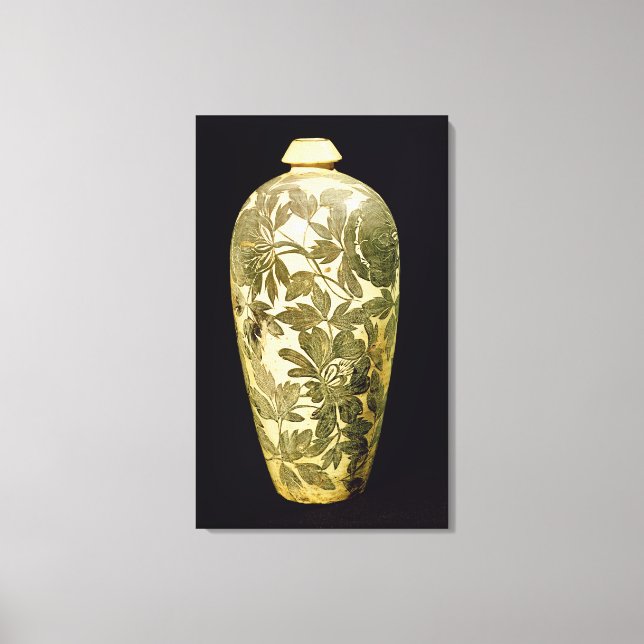 Mei P'ing Vase mit schwarzer Blumendekoration Leinwanddruck (Vorderseite)