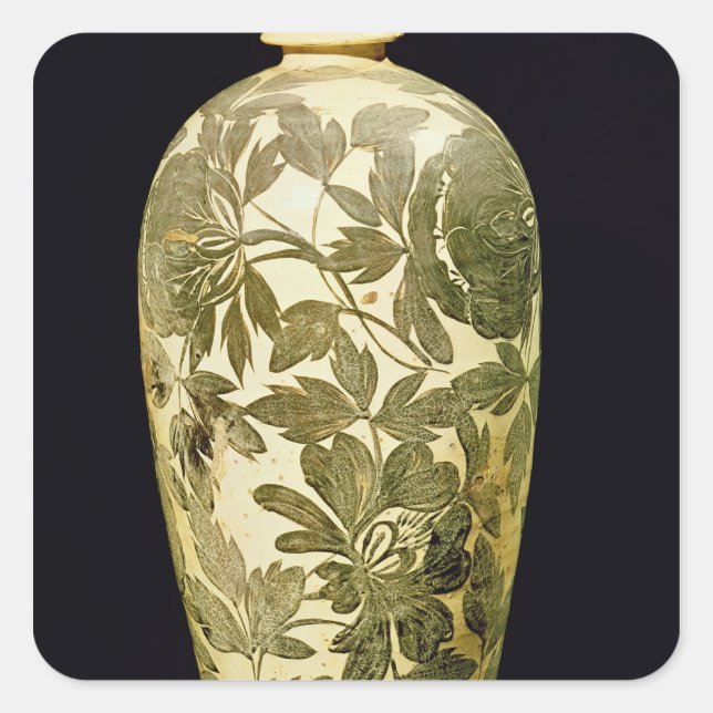 Mei P'ing Vase mit schwarzer Blumendekoration Quadratischer Aufkleber (Vorderseite)