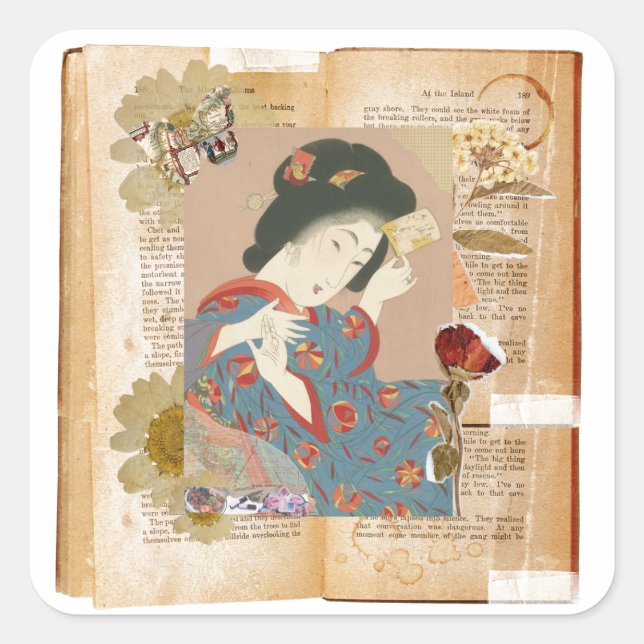 Meiji Era Beauty: Ukiyo-e – Traditional Japanese  Quadratischer Aufkleber (Vorderseite)