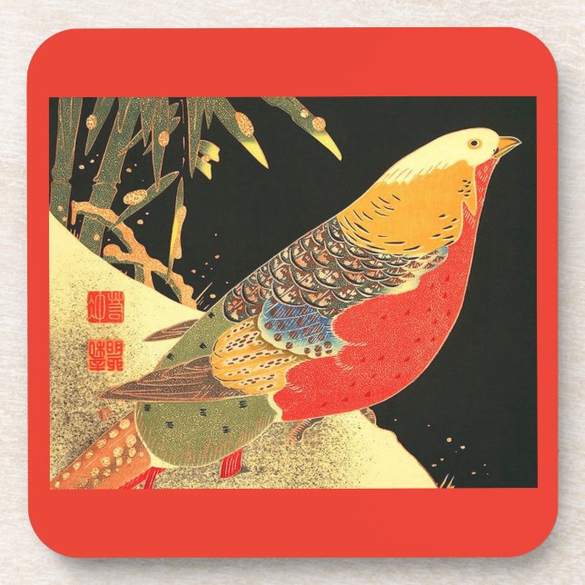 Meiji-Vogeldruck Getränkeuntersetzer (Vorderseite)