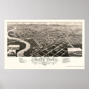 Meilen der Stadt-, panoramische Karte M.Ü.s - 1883 Poster