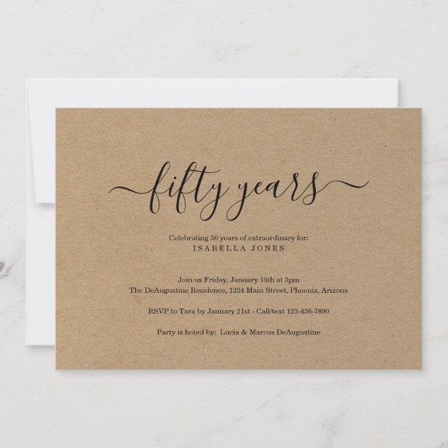 Meilenstein Adult Birthday Party Kraft Papier Einladung (Vorderseite)