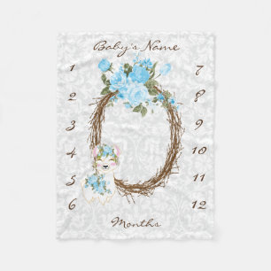 Meilenstein Baby Blanket - Llama - blau Fleecedecke