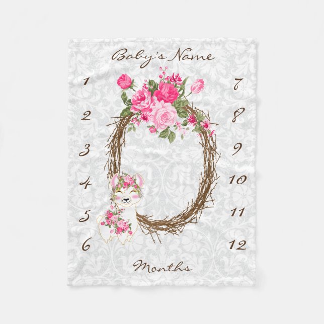 Meilenstein Baby Blanket - Llama - Pink Fleecedecke (Vorderseite)