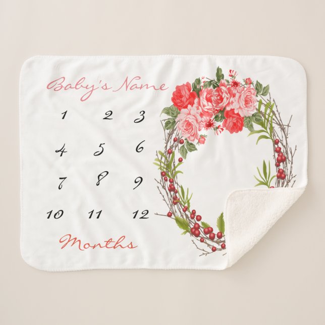 Meilenstein Baby Girl Blanket Sherpadecke (Vorderseite (Horizontal))