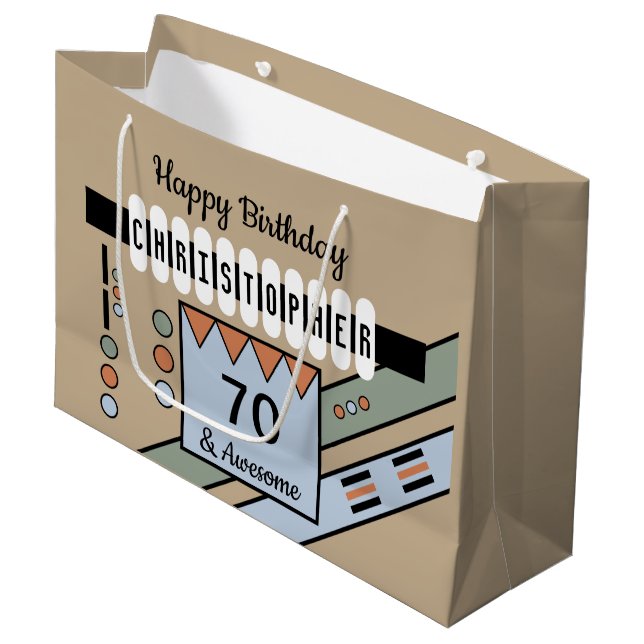 Meilenstein besondere Geburtshaus Grün blau Große Geschenktüte (Vorderseite Schrägansicht)