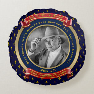 Meilenstein Birthday Gold Foto 70. Siebzig Blau Rundes Kissen