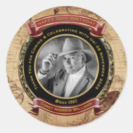 Meilenstein Birthday Gold Foto Vintage Karte 50. Runder Aufkleber