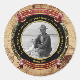 Meilenstein Birthday Gold Foto Vintage Karte 90. Runder Aufkleber