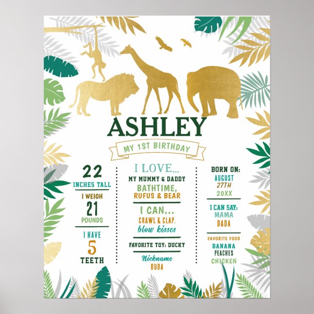 Meilenstein Jungle Poster 1st Wild Gold Girl Boy (Vorne)