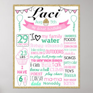 Meilenstein-Schild-Plakat für den ersten Geburtsta Poster