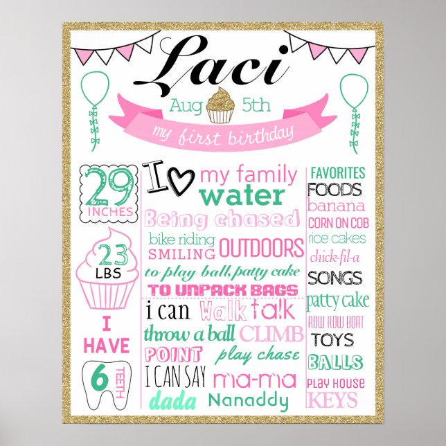 Meilenstein-Schild-Plakat für den ersten Geburtsta Poster (Vorne)