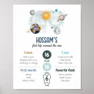 Meilensteine zum ersten Geburtstag Weltraumgalaxie Poster